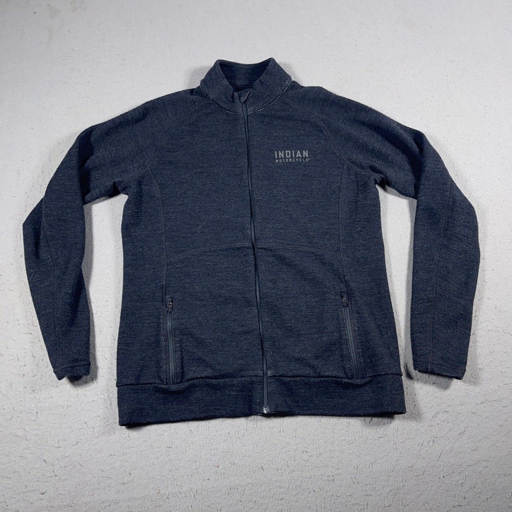Indian Motorcycle Jacket‎ Men M Gray Merino Wool Blend Full Zip Logo Performance